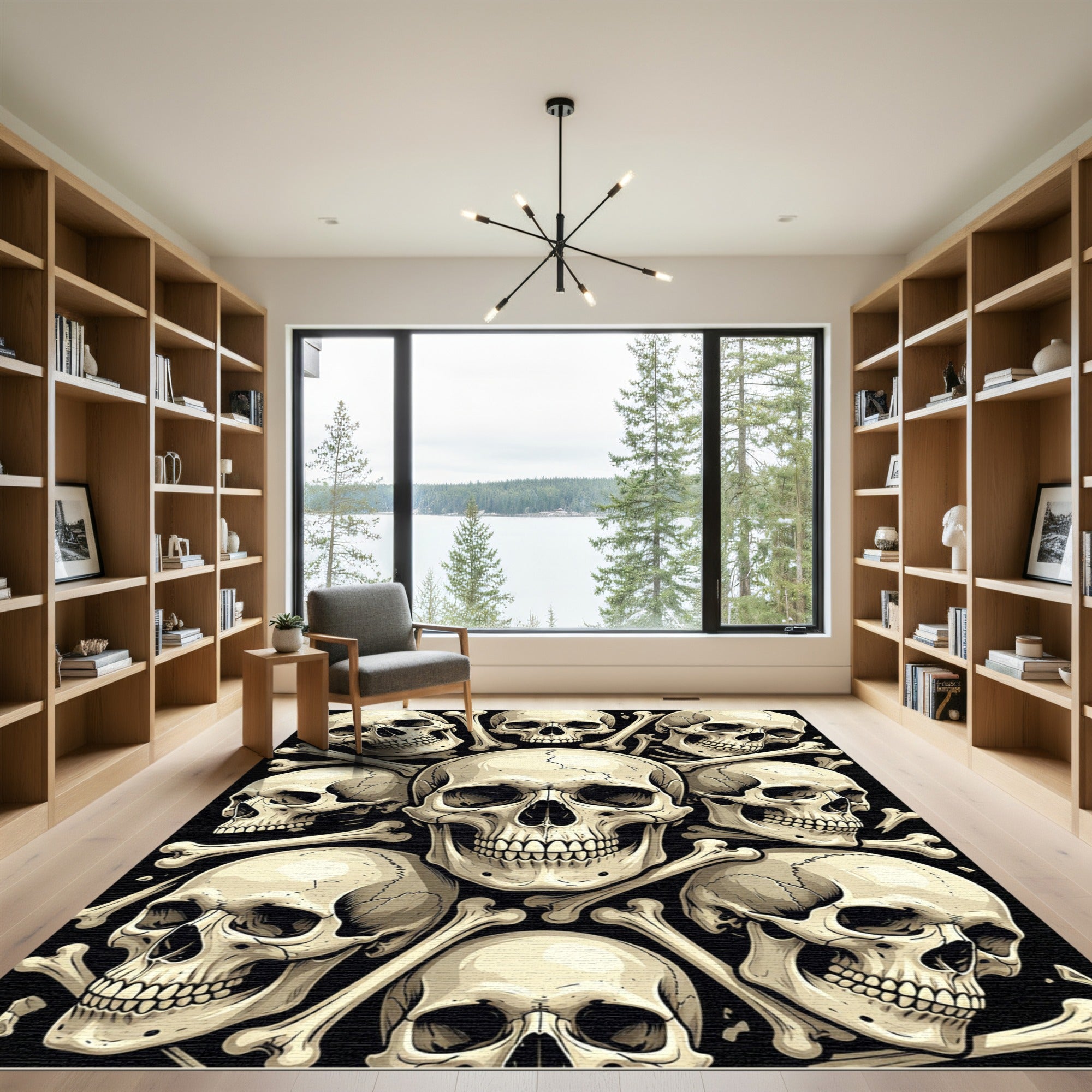 Gothic Monochrome Skull Bone Mosaic Rug