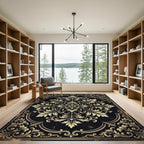 Elegant Gold Baroque Floral Medallion Rug