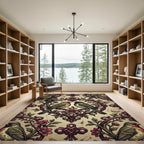 Crimson Birds Floral Garden Symmetry Rug