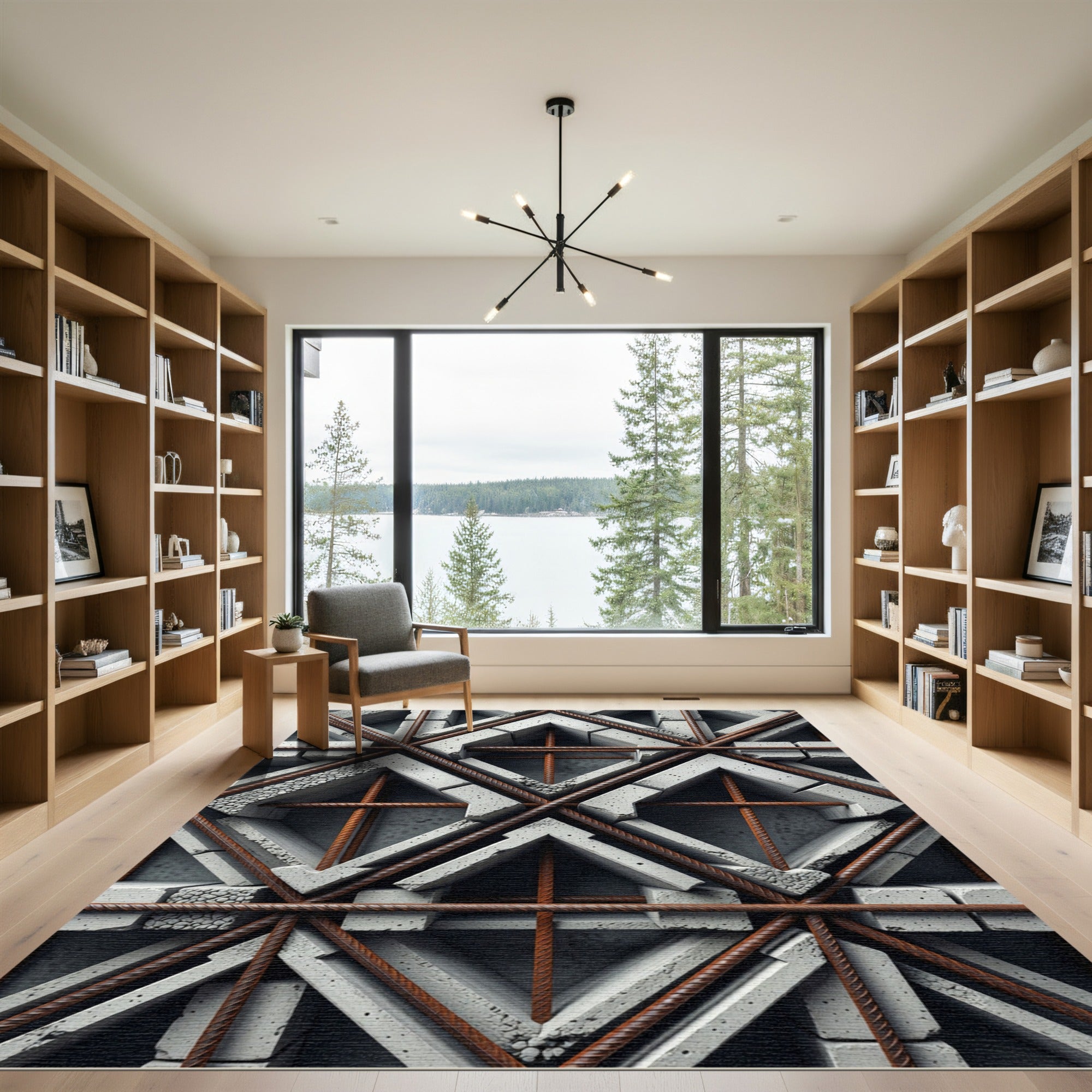 Industrial Steel Grey Geometric Iron Lattice Rug