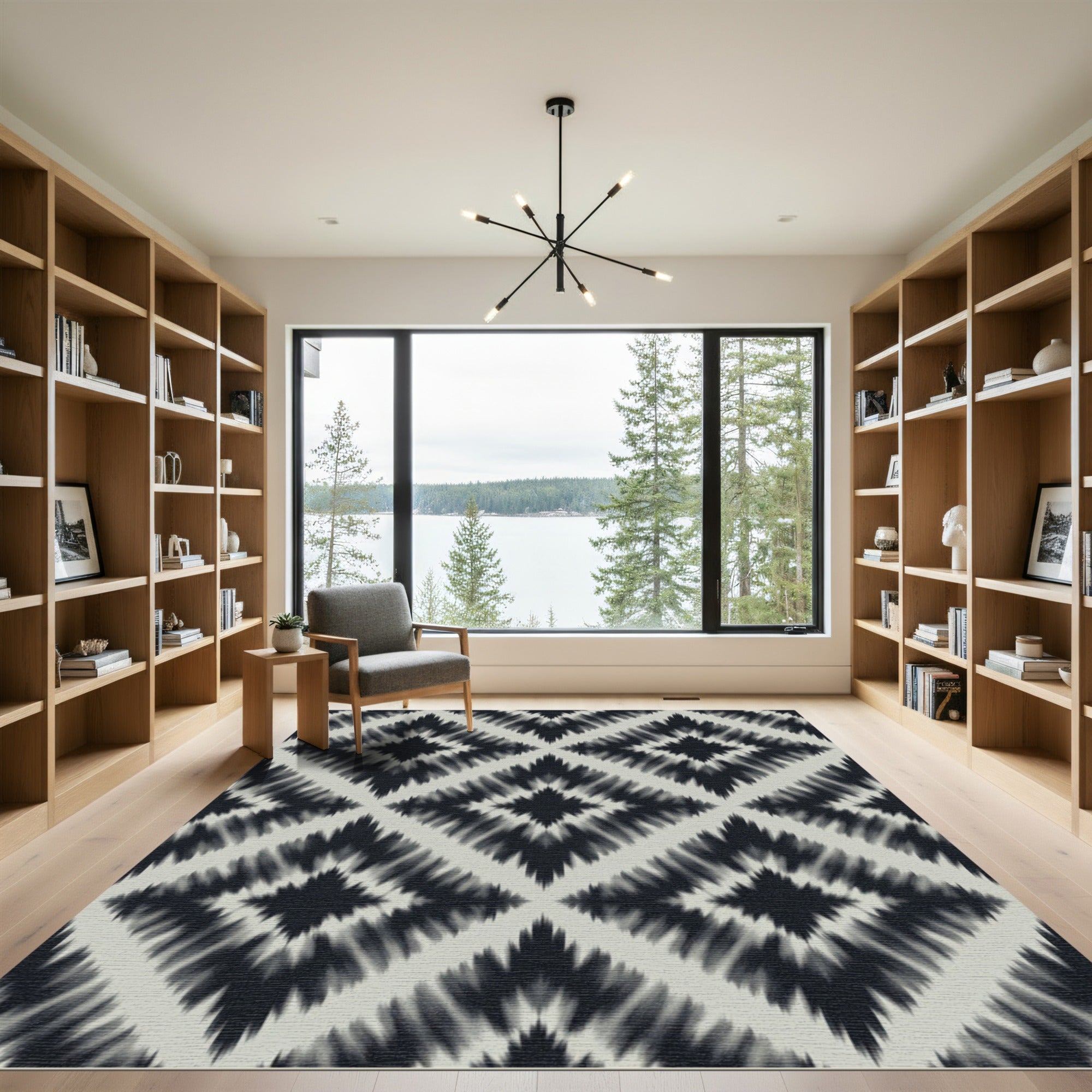 Dark Gray Diamond Ikat Rug