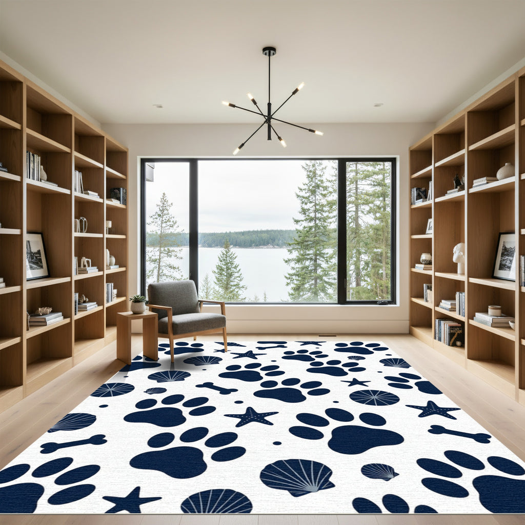 Navy Blue Nautical Animal Paw Shell Rug