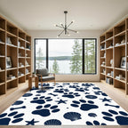 Navy Blue Nautical Animal Paw Shell Rug