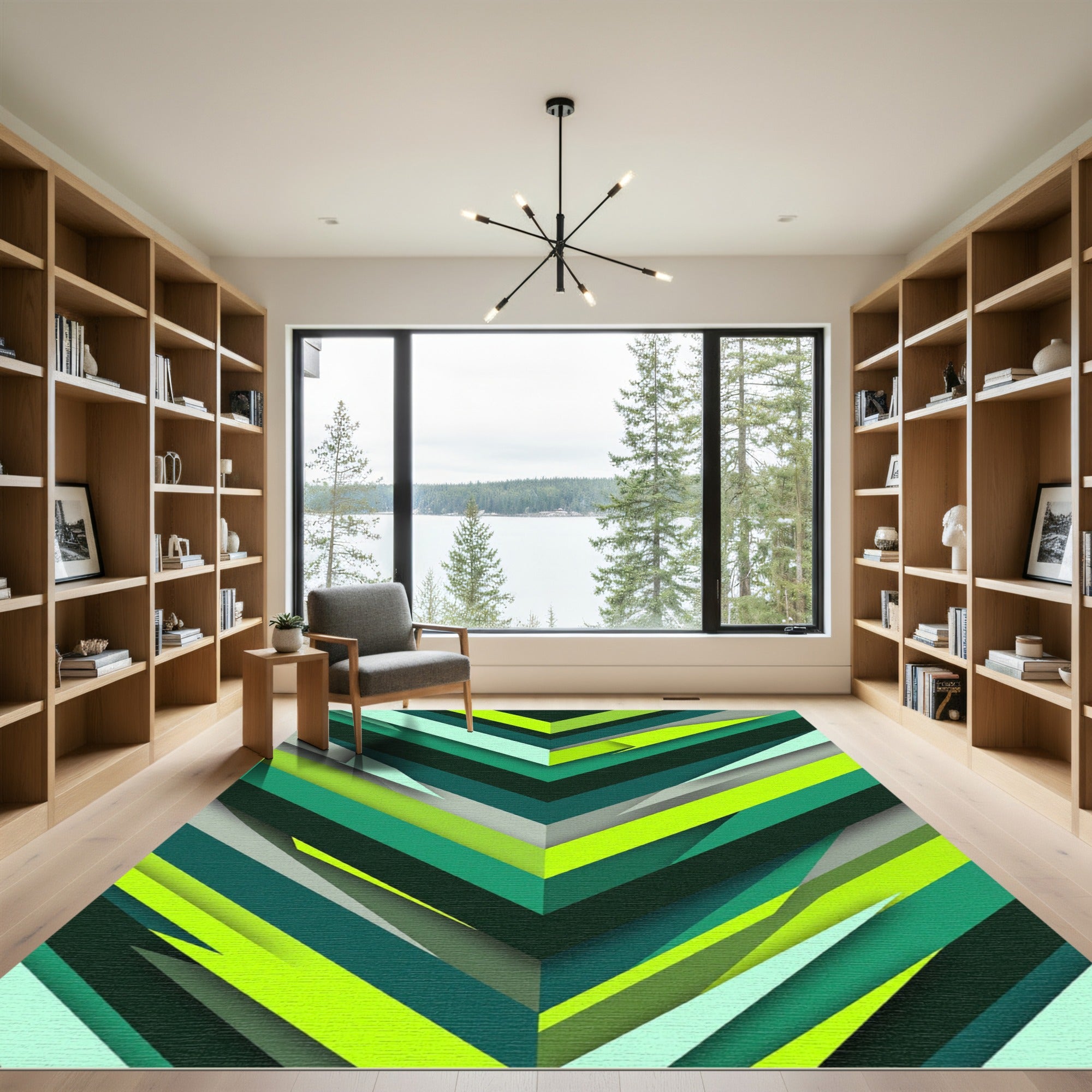 Vibrant Emerald Chevron Slices Rug