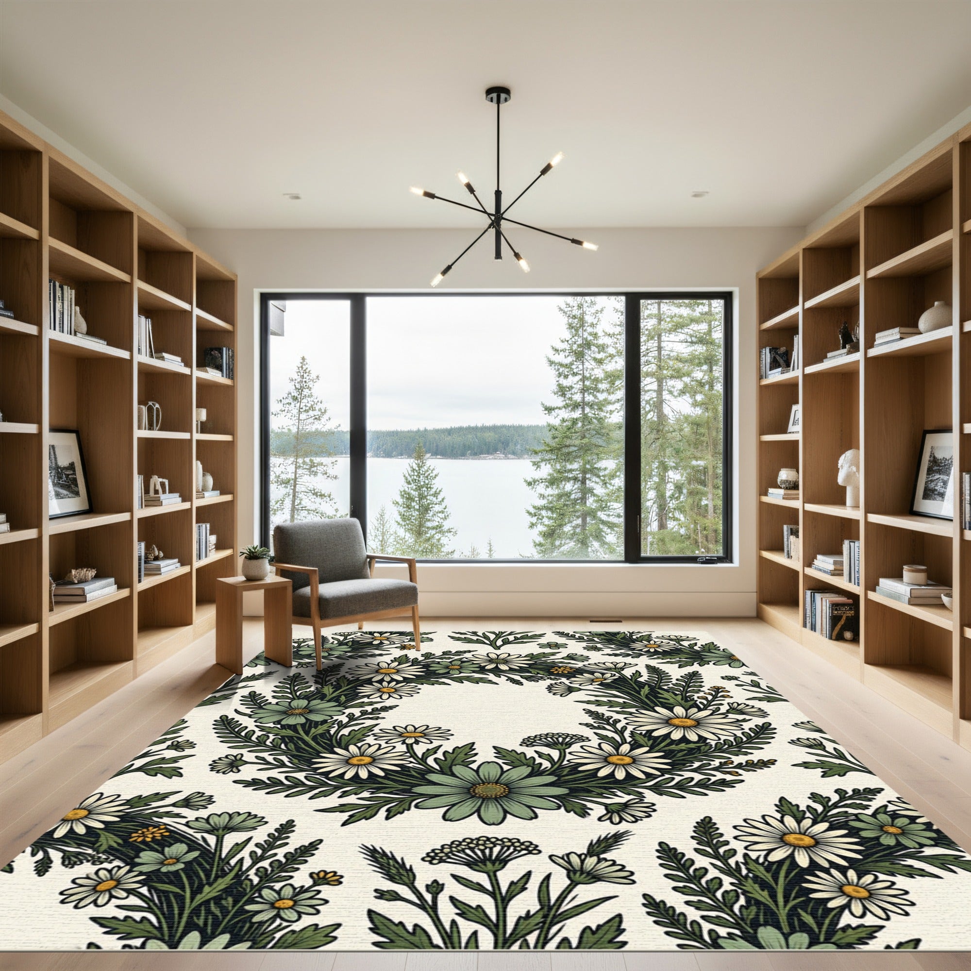 Sage Green Daisy Meadow Wreath Rug