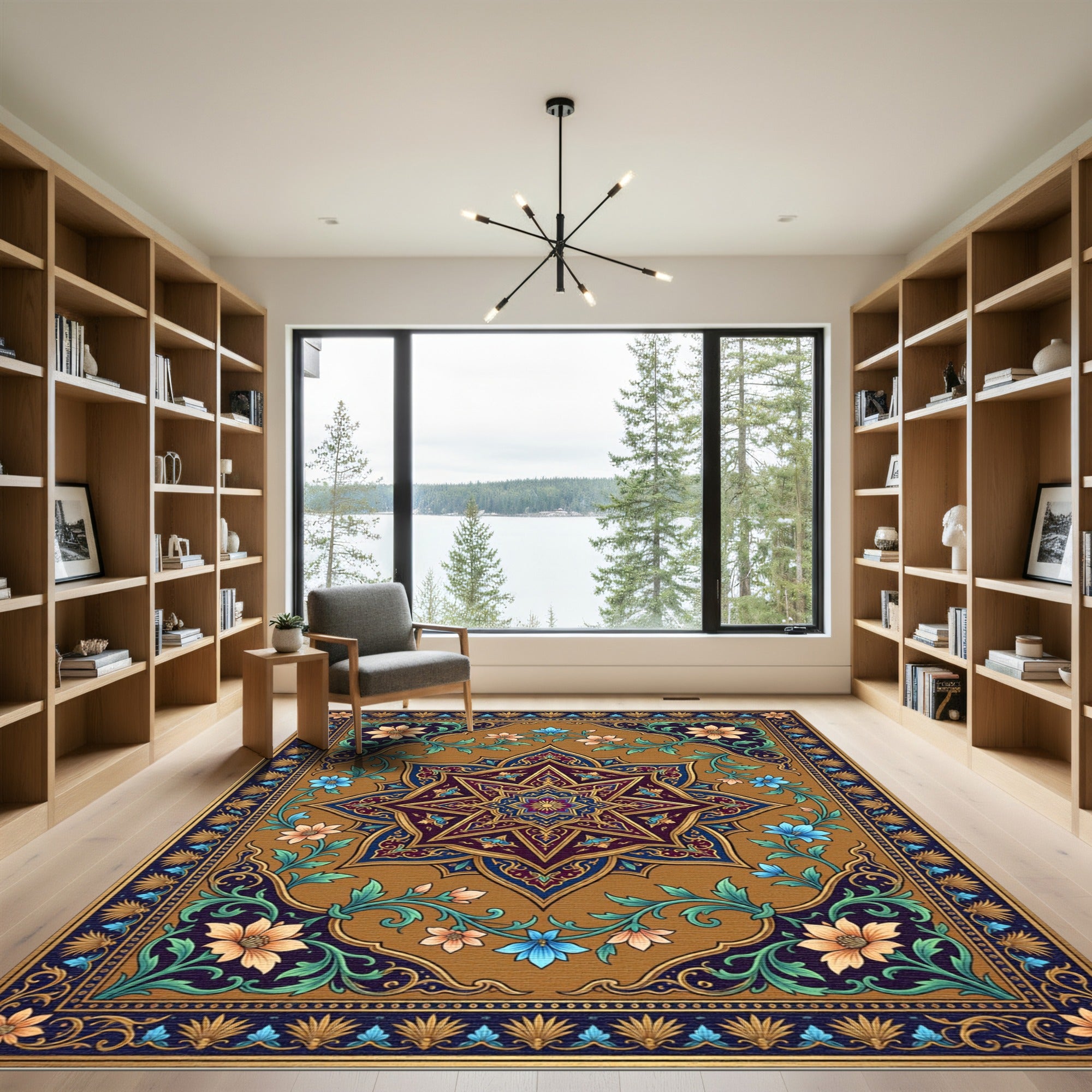Ornate Ochre Floral Star Medallion Rug