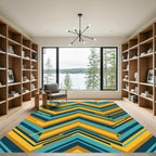 Modern Ochre and Teal Chevron Zigzag Rug