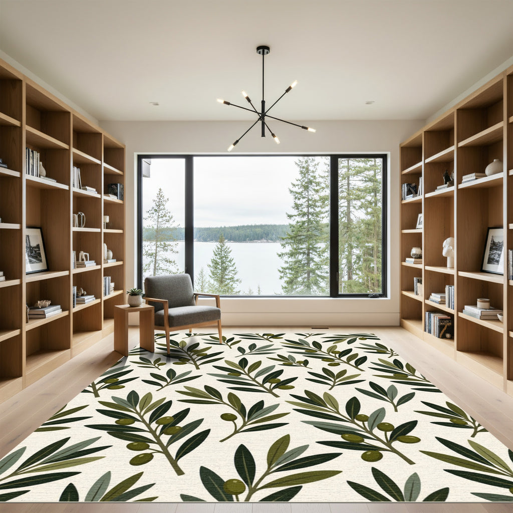Green Olive Branch Foliage Repeat Rug