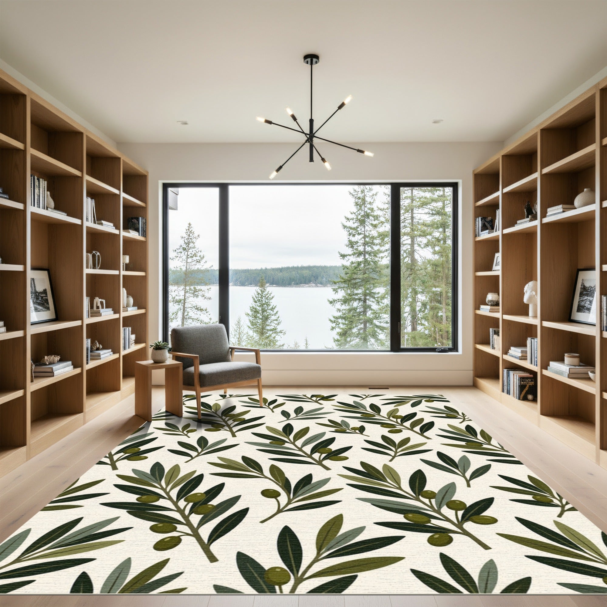 Green Olive Branch Foliage Repeat Rug