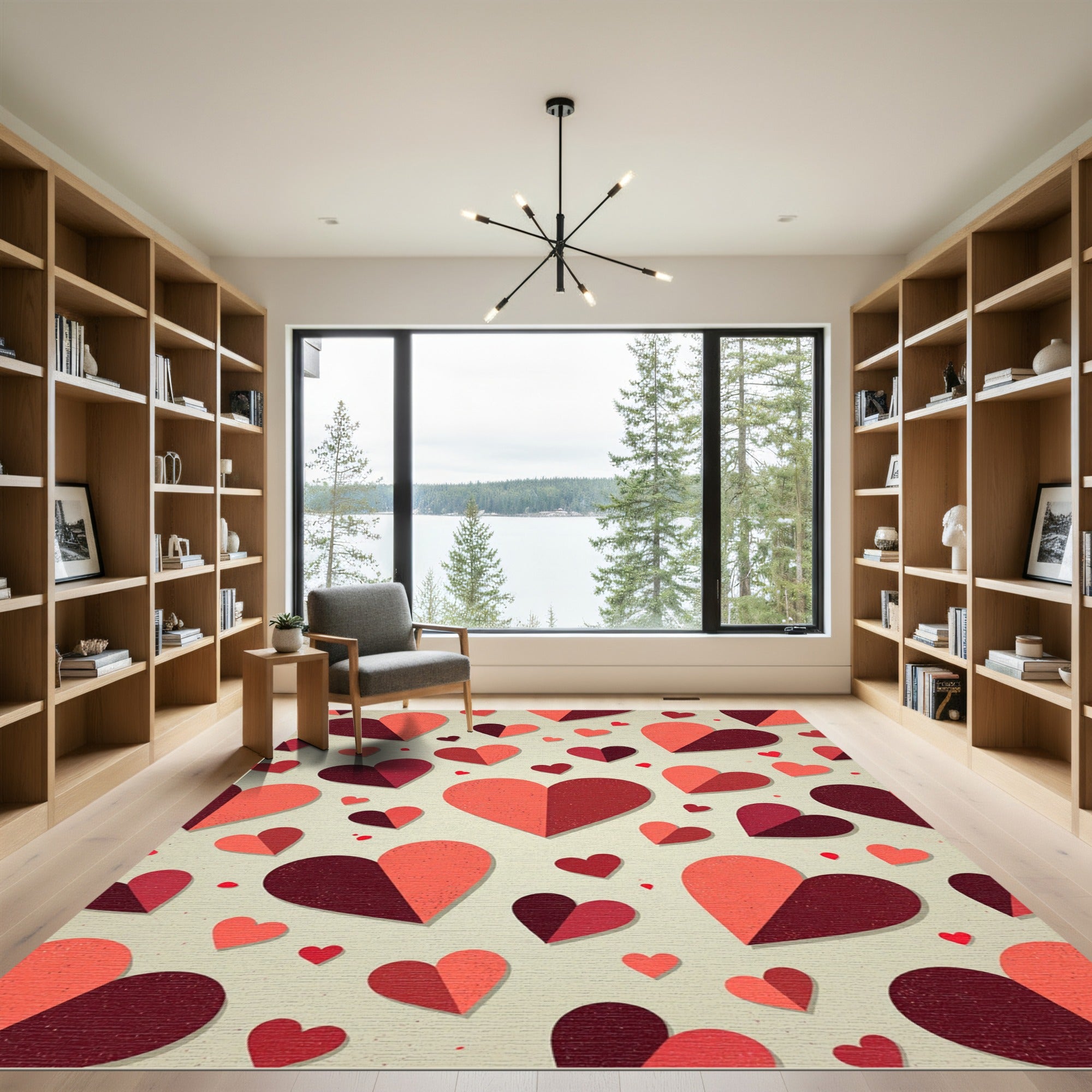 Two-Tone Coral and Burgundy Heart Rug