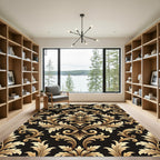 Regal Golden Damask Black Scrollwork Rug