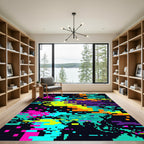 Neon Glitch Digital Pixel Art Abstract Rug