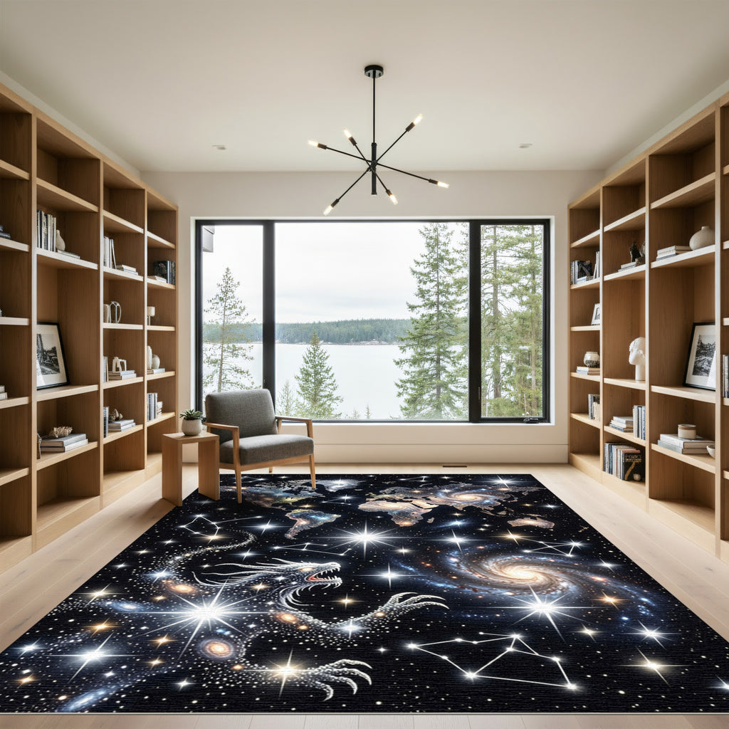 Cosmic World Map Dragon Constellation Rug
