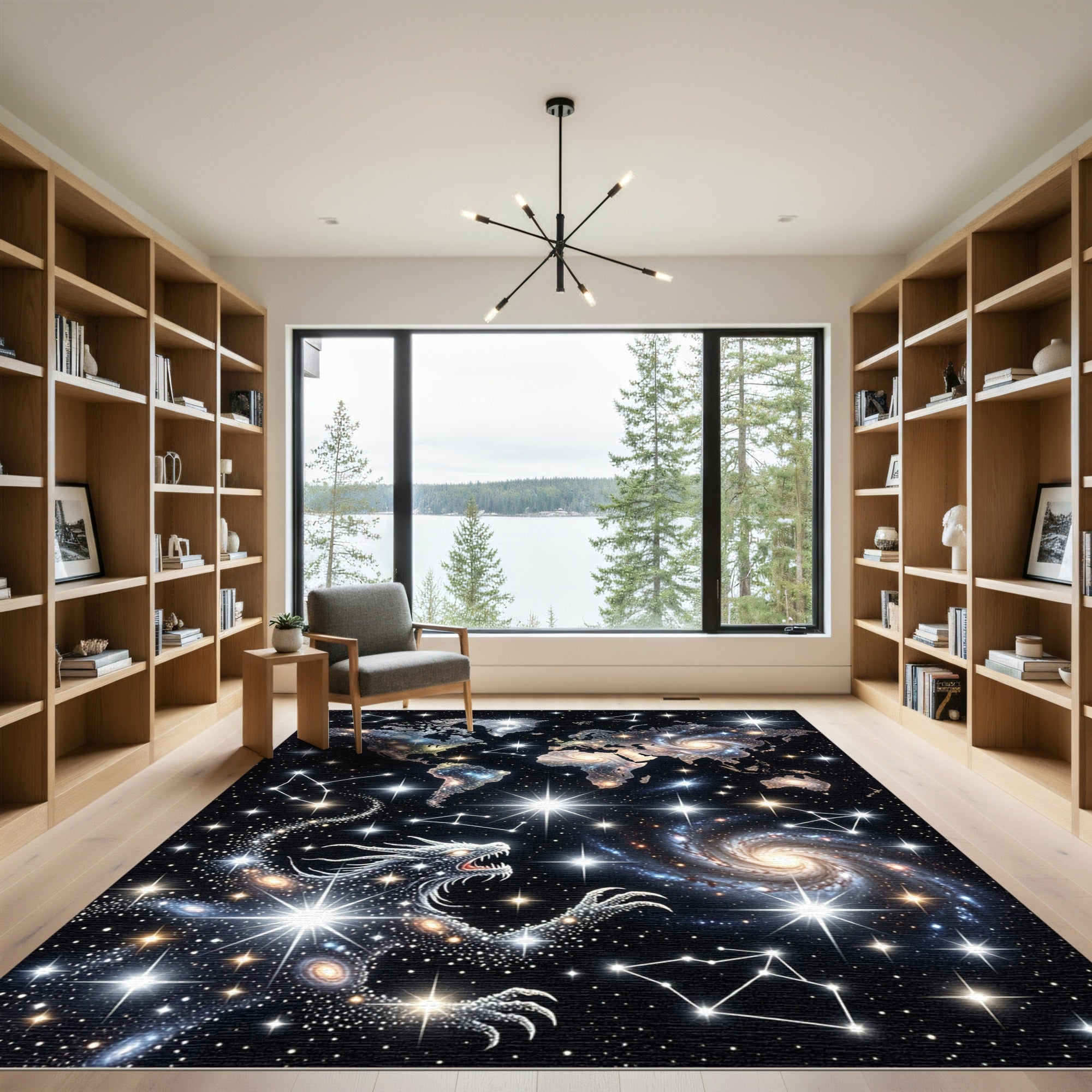 Cosmic World Map Dragon Constellation Rug