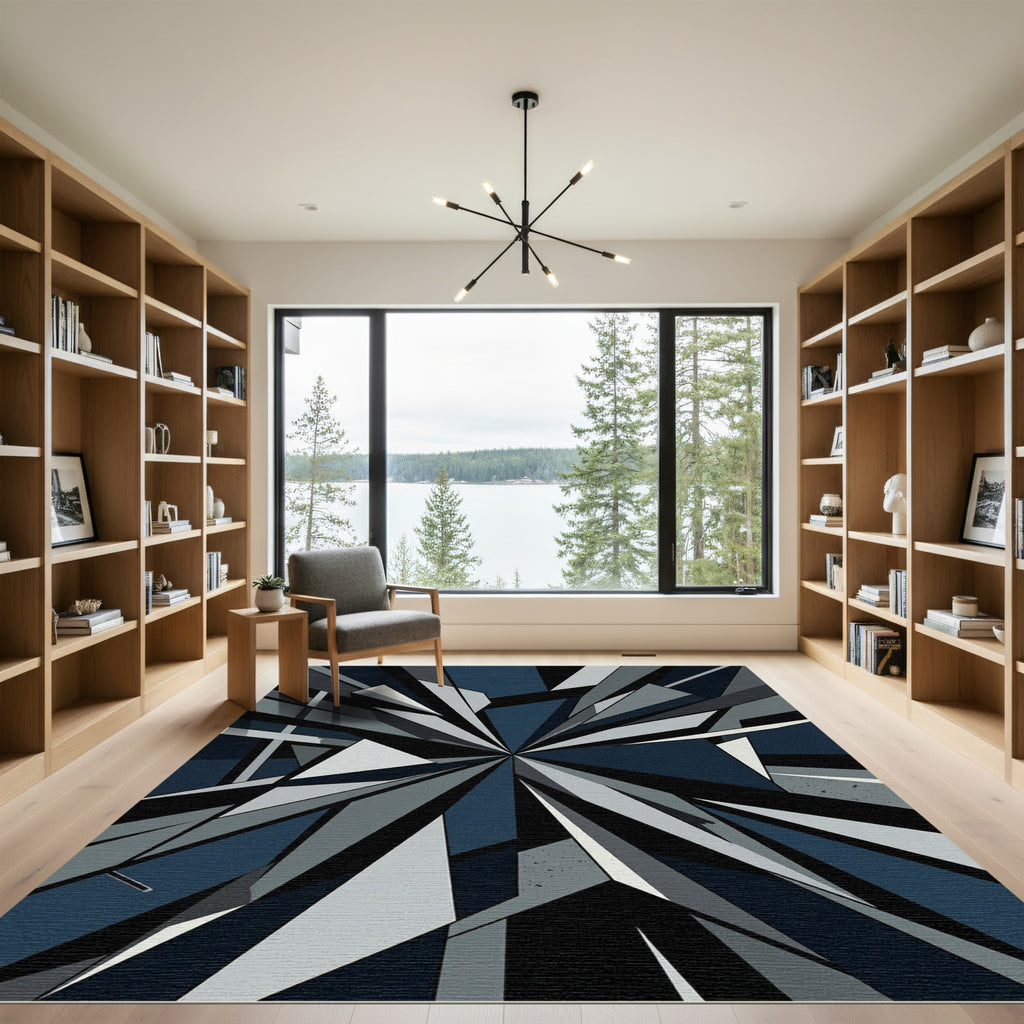 Deep Blue Geometric Burst Rug