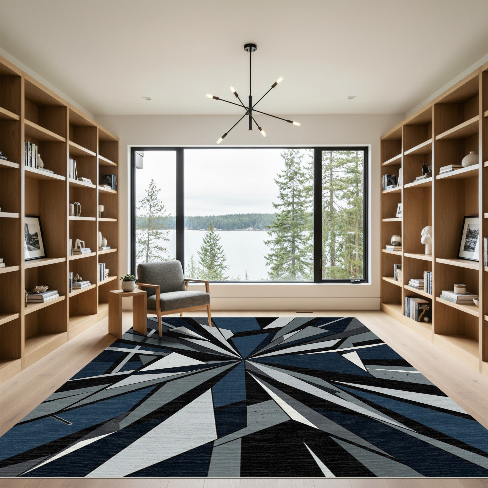 Deep Blue Geometric Burst Rug