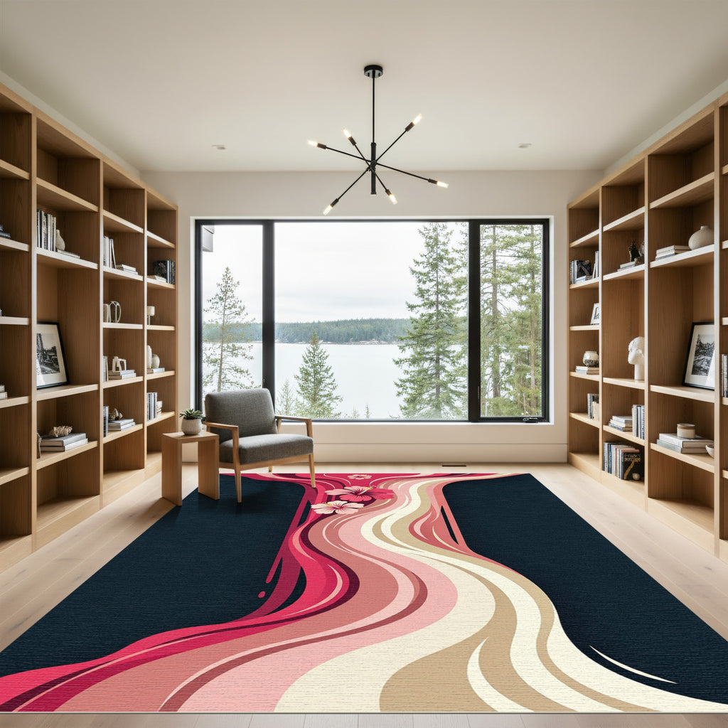 Tropical Hibiscus Fluid Wave Abstract Rug