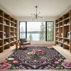 Ornate Victorian Rose Bouquet Damask Rug