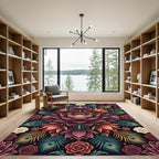 Lotus Floral Peacock Feather Symmetry Rug