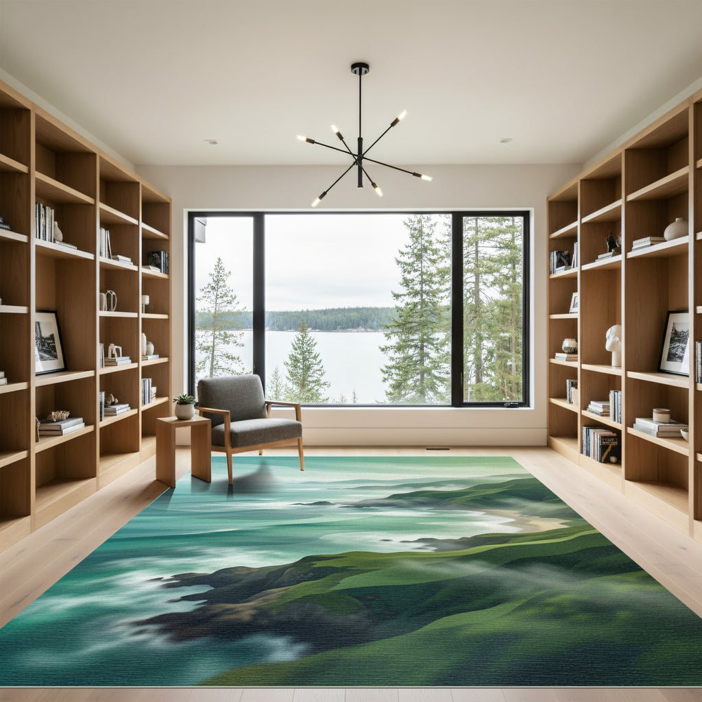 Ethereal Mist Coastal Green Landscape Rug