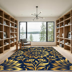 Golden Floral Medallion on Navy Rug