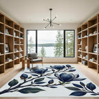 Elegant Navy Magnolia Botanical Branch Rug
