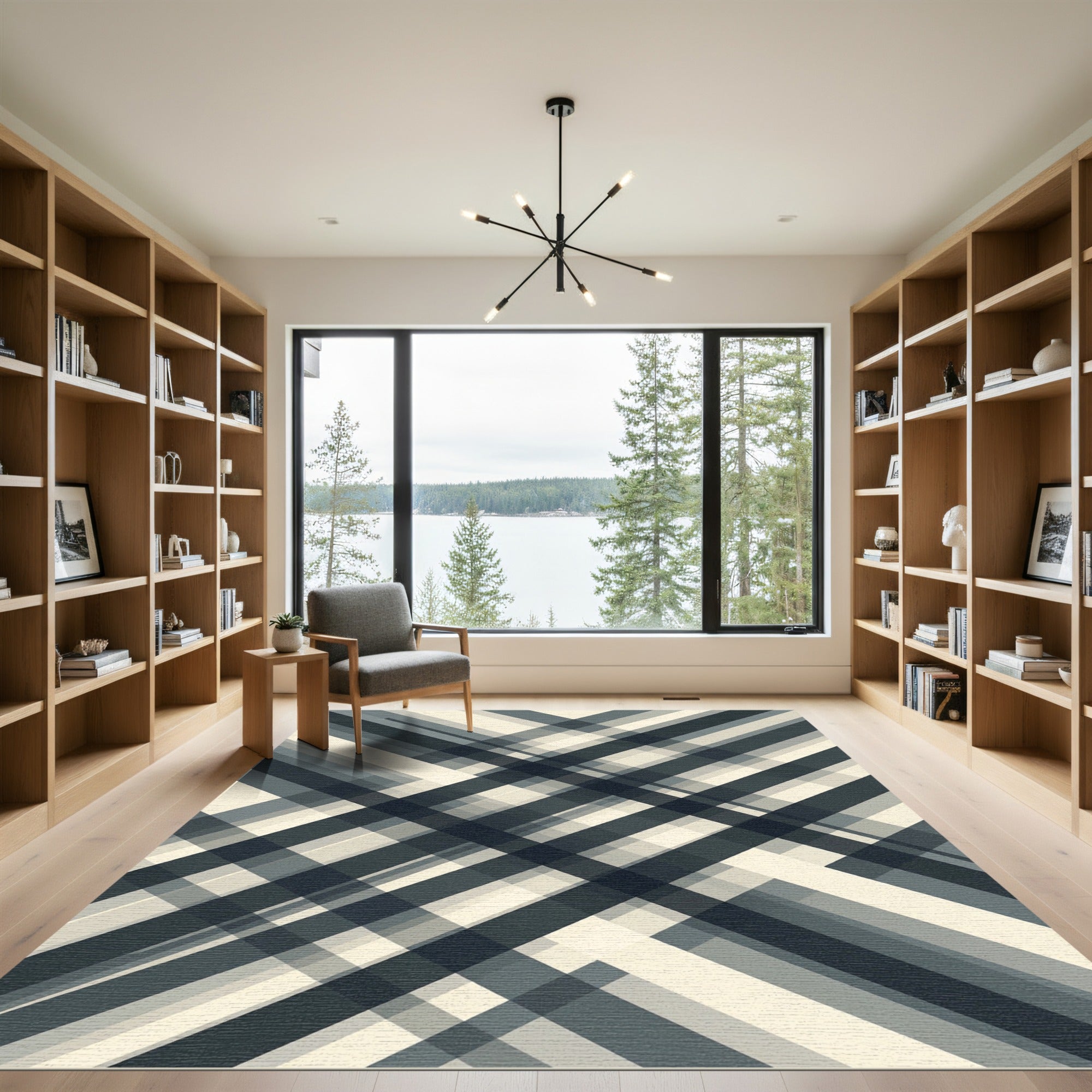 Dark Teal Diamond Lattice Rug