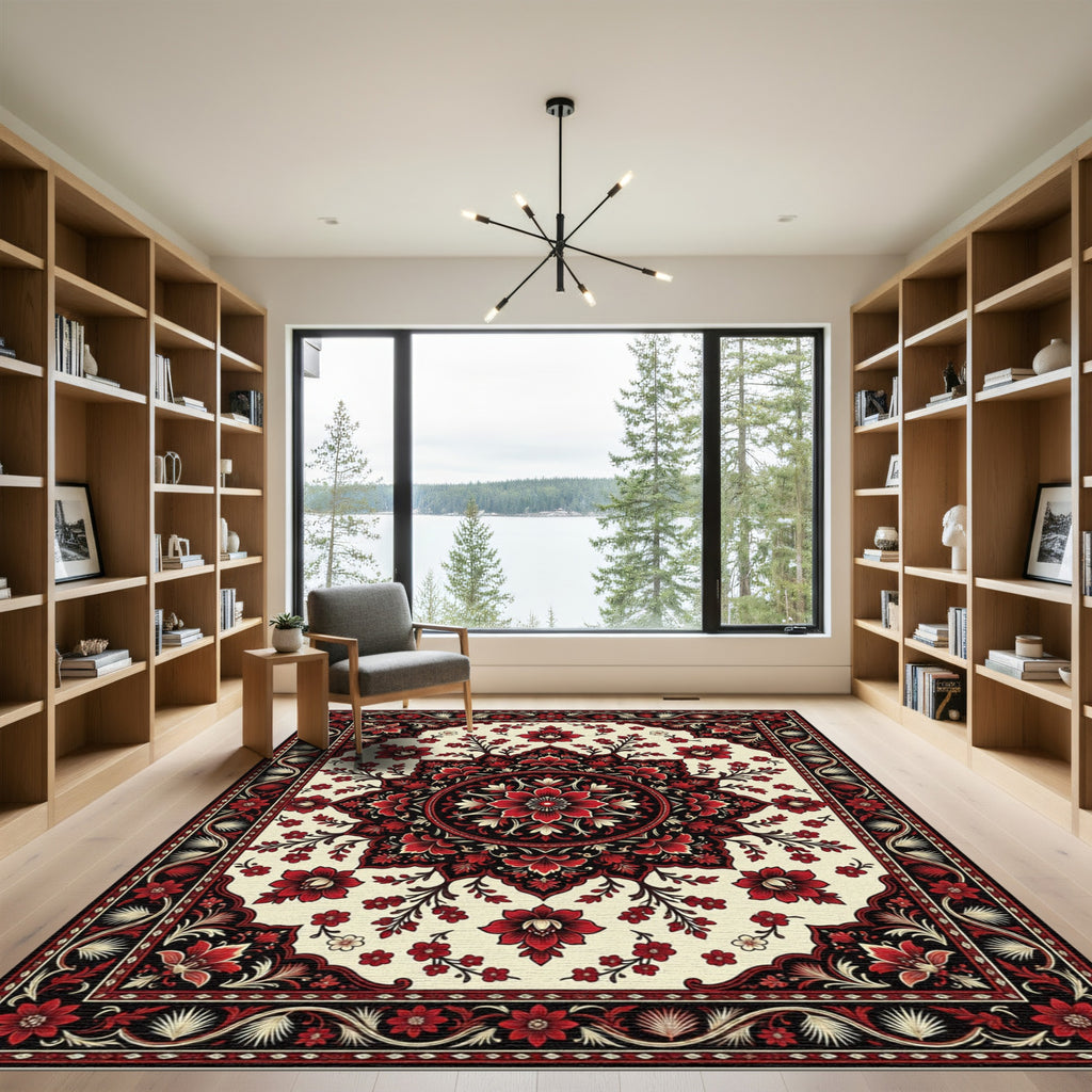 Crimson Black Floral Medallion Radiance Rug