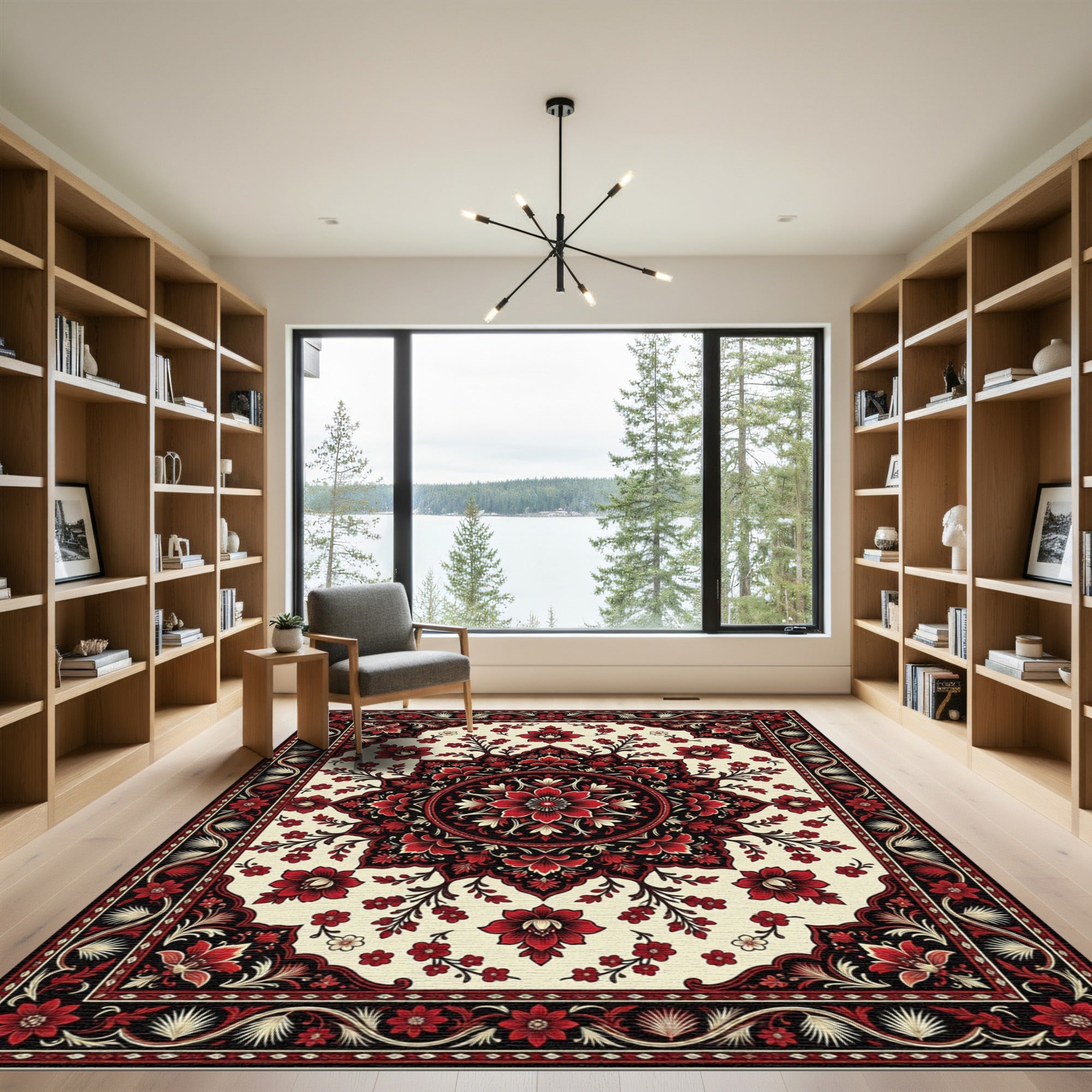 Crimson Black Floral Medallion Radiance Rug