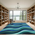 Modern Teal and Navy Flowing Waves Rug