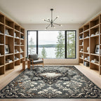 Ornate Weathered Gray Damask Scroll Rug