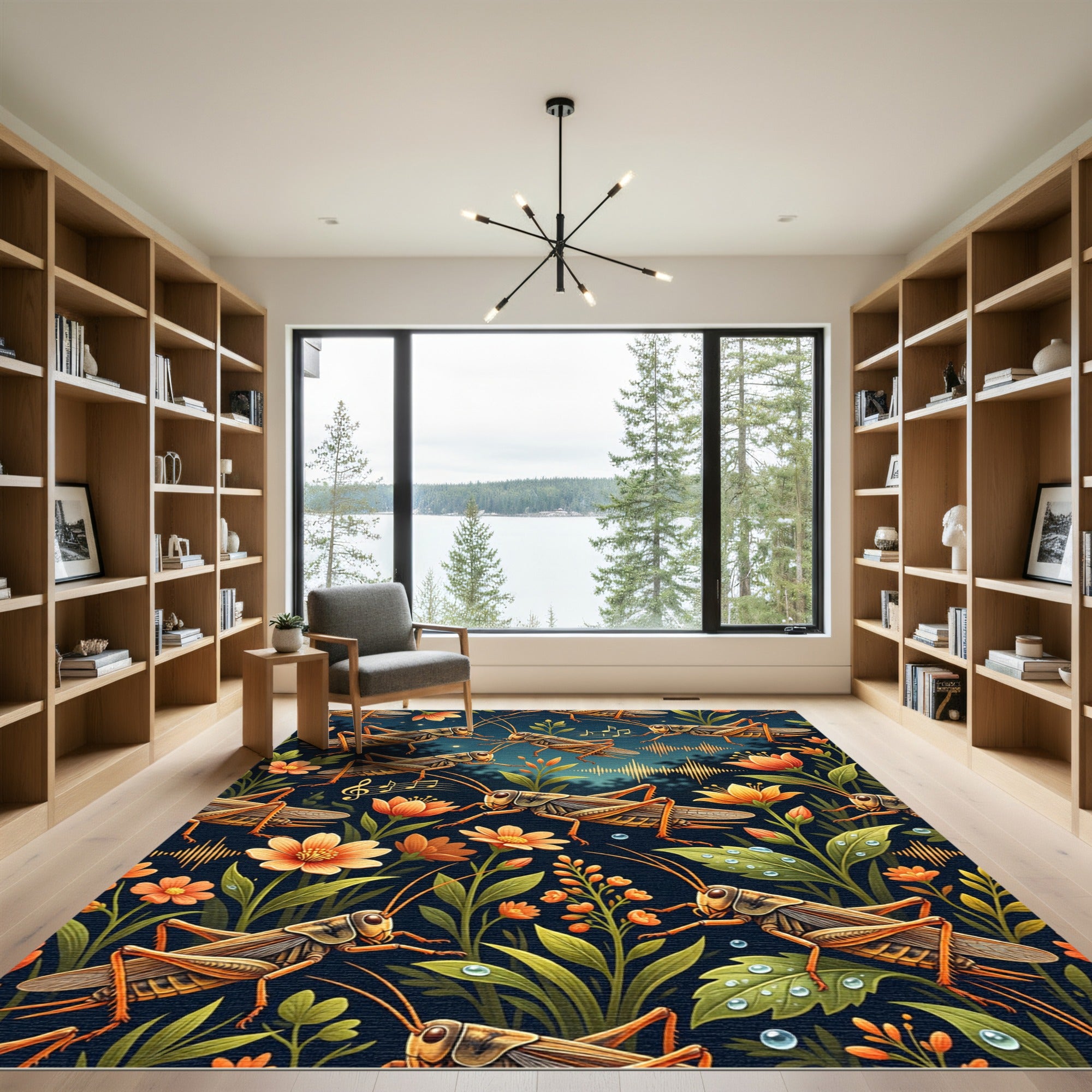 Golden Grasshopper Meadow Nocturnal Illustration Rug