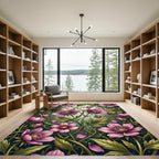 Elegant Pink Floral Botanical Illustration Rug