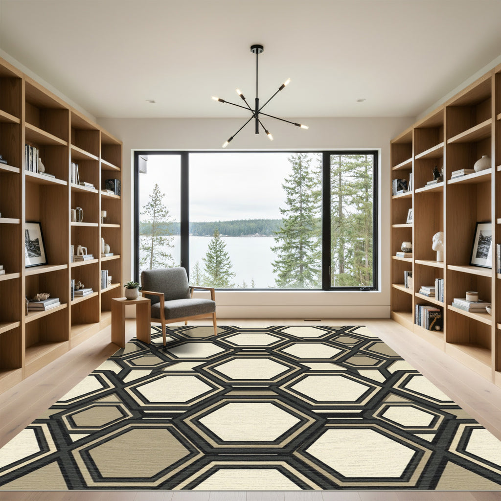 Monochromatic Geometric Honeycomb Tessellation Rug