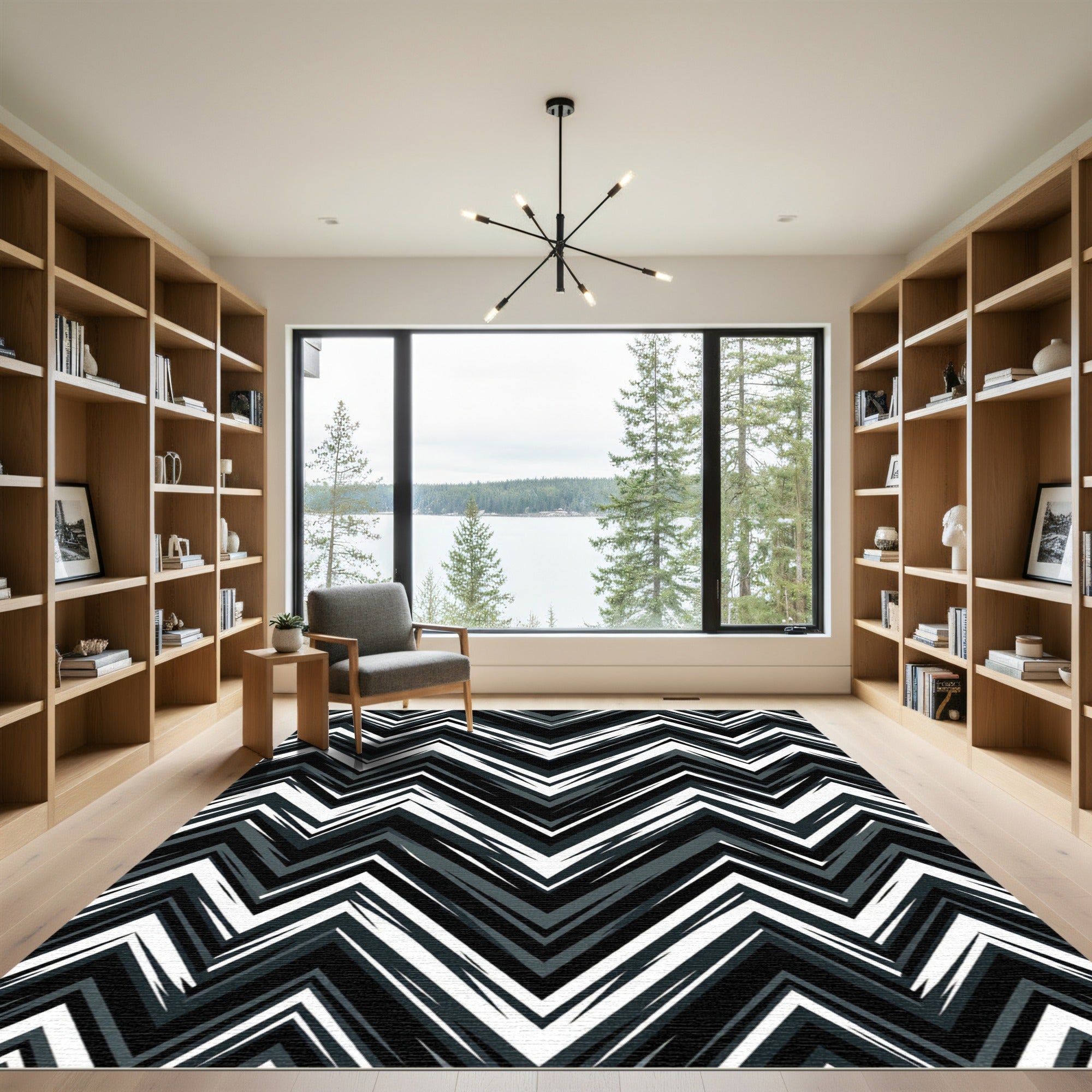 Sharp Black White Zigzag Stripes Rug