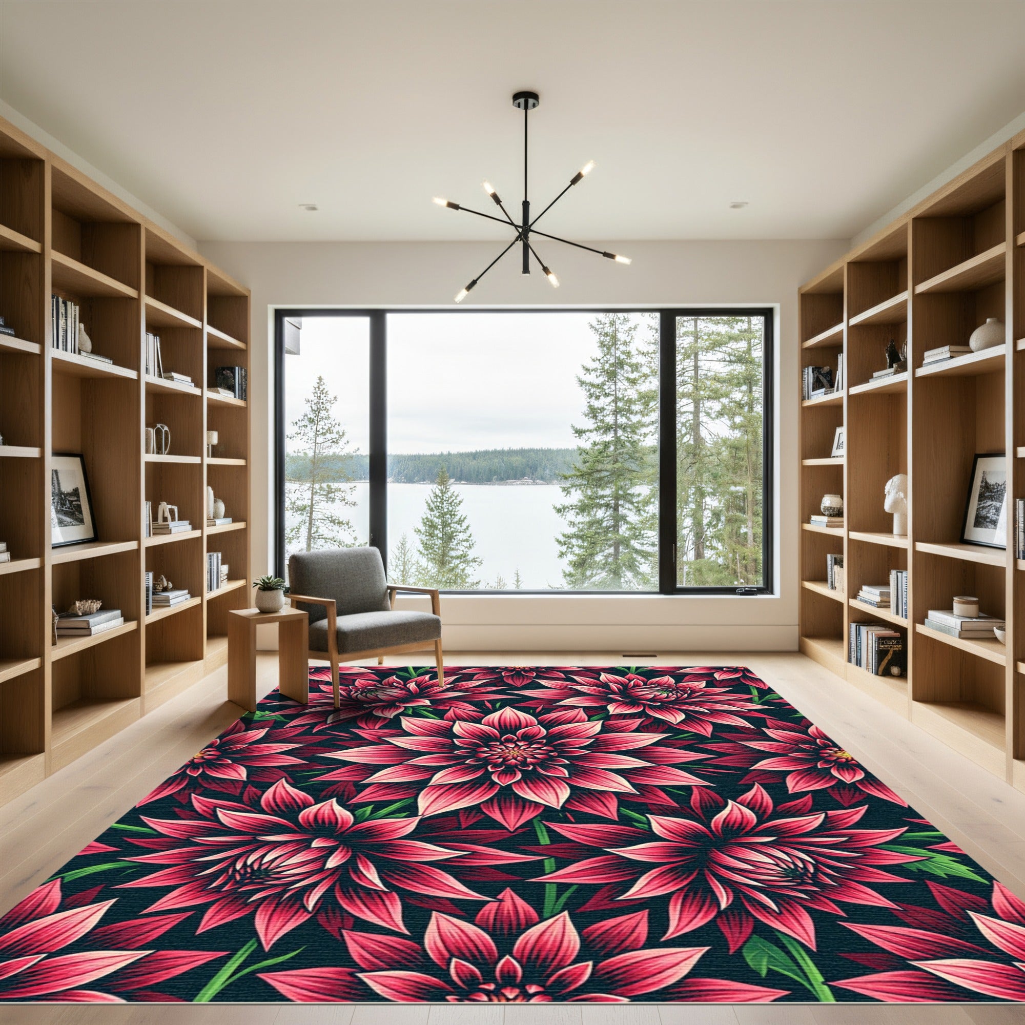Vibrant Hot Pink Dhalia Floral Garden Rug