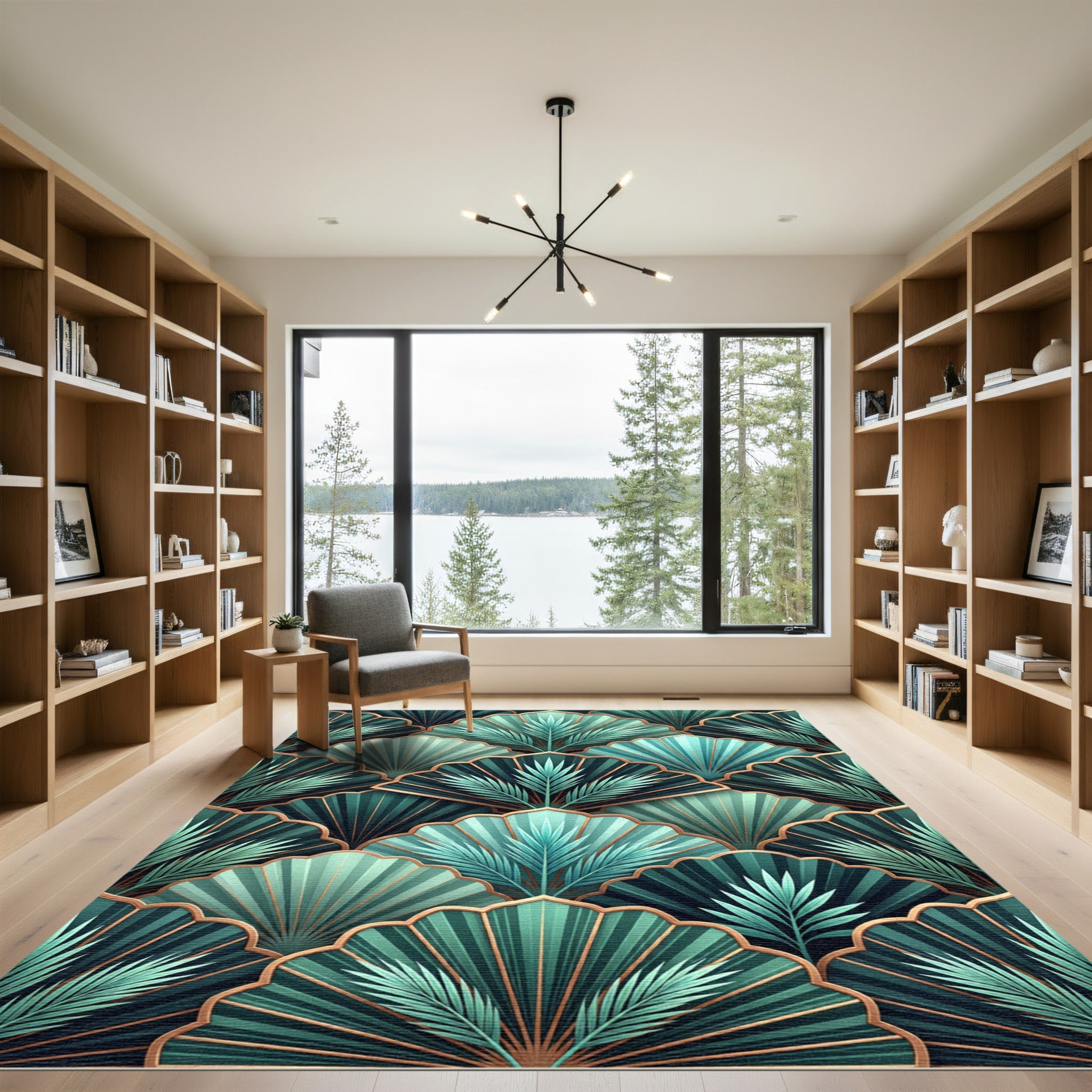 Emerald Art Deco Tropical Fan Rug