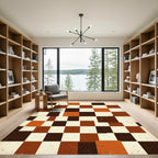 Midcentury Modern Burnt Orange Checkered Grid Rug