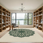 Elegant Forest Green Botanical Floral Medallion Rug