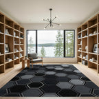 Monochromatic Hexagon Geometric Arrangement Rug