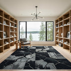 Cracked Black and White Geometric Squares Rug