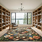 Elegant Floral Rose Ribbon Medallion Rug