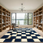 Modern Navy and White Geometric Grid Rug