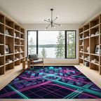 Neon Cyberpunk City Grid Skyline Rug