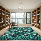 Teal Fans and Waves Repeat Rug