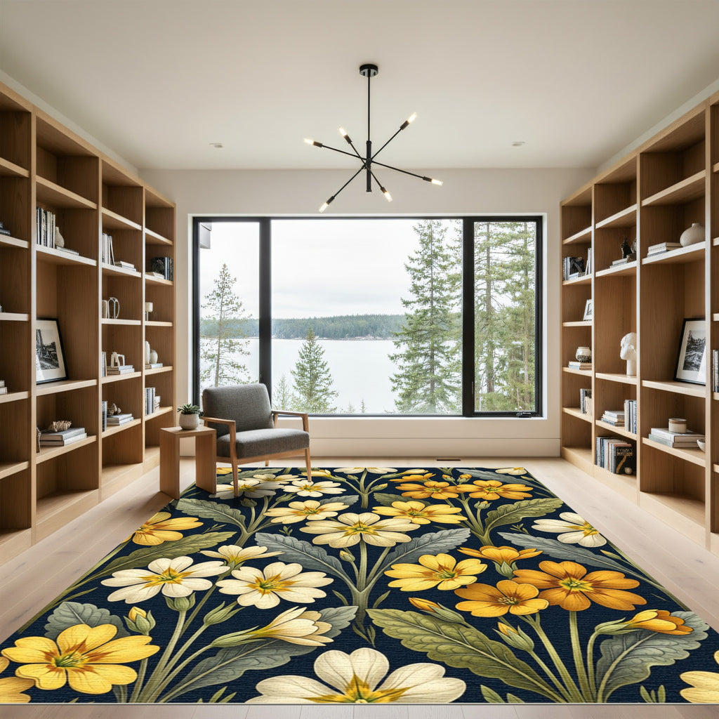Golden Primrose Floral Botanical Meadow Rug