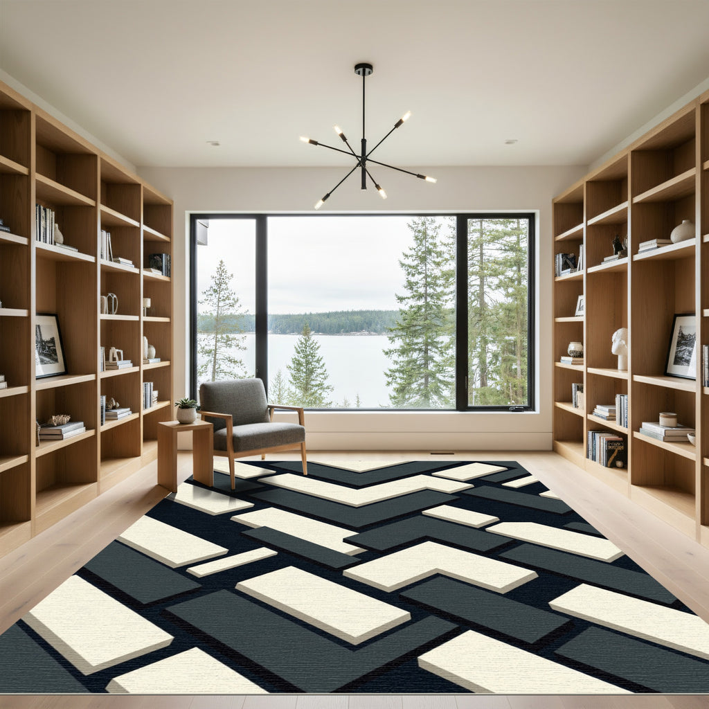 Monochromatic Geometric Chevron Block Rug