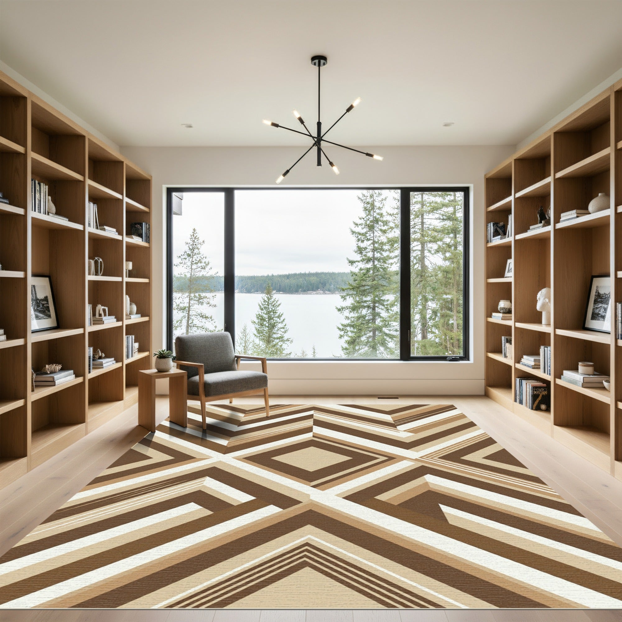 Modern Brown Geometric Chevron Diamond Rug