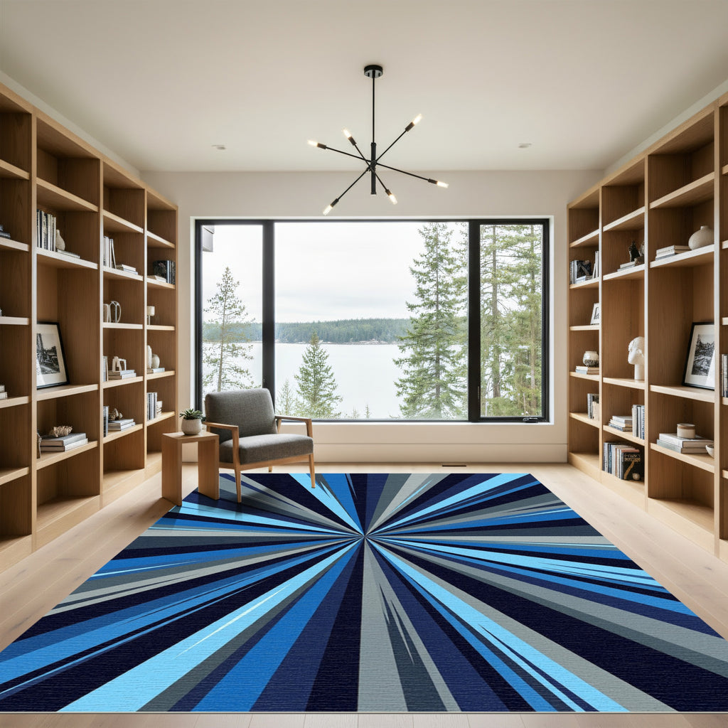 Deep Blue Radial Burst Rug