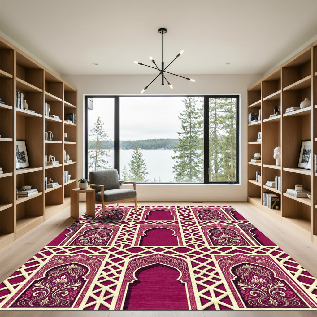 Burgundy Archway Ornate Filigree Lattice Rug